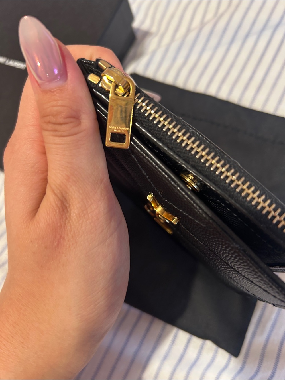 Saint Laurent Black Quilted Caviar Leather Card Wallet with Gold YSL - Picture 6 of 8